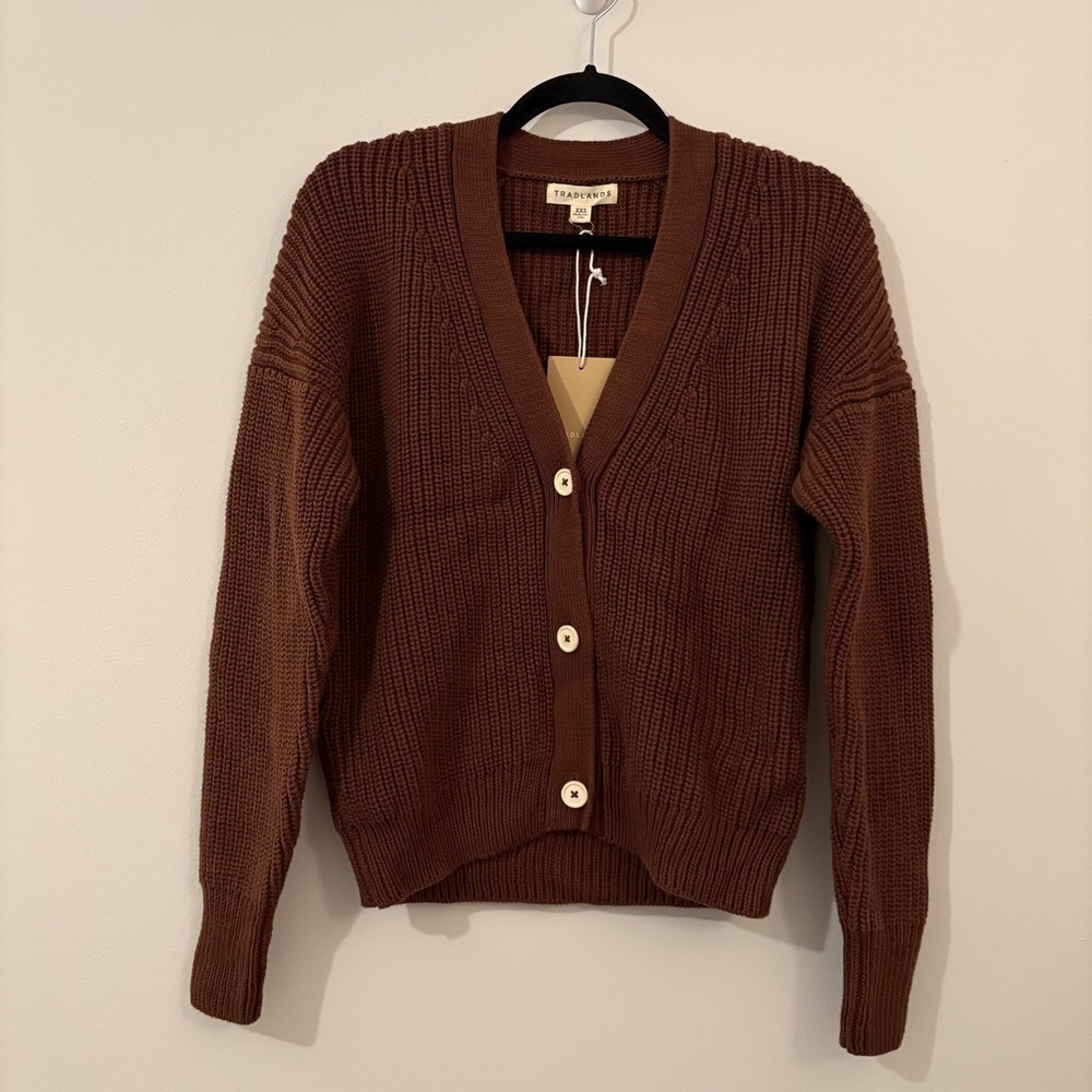 NWT Tradlands Shelter Cardigan Sweater Chocolate Brown XXS Chunky 100% Cotton